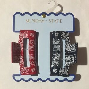 Sunday State Red & Black Bandana Print Hair Claw Clips - Set of 2